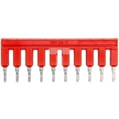 Wago 2002-410/000-005; 60357169; 4055143690508; Push-in type jumper bar; insulated; 10-way; Nominal current 25 A; red; Pkg qty: 25