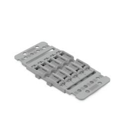 Wago 221-2505; 60485995; 4066966119862; Mounting carrier with strain relief; 5-way; for inline splicing connector with lever; with snap-in mounting foot; gray; Pkg qty: 5