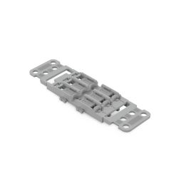 Wago 221-2513; 60485998; 4066966119893; Mounting carrier with strain relief; 3-way; for inline splicing connector with lever; with snap-in mounting foot; gray; Pkg qty: 5